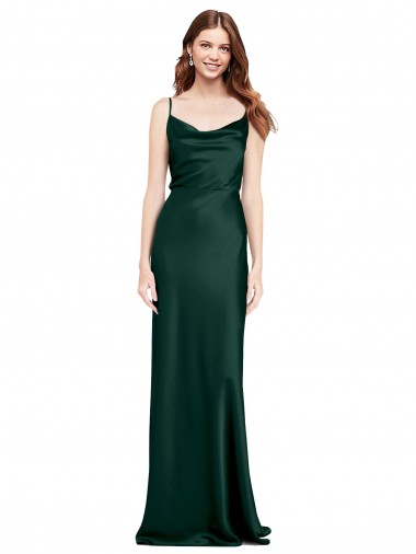 Sheath Cowl Neck Stretch Satin Long Hunter Black Tie Evening Gown / Prom Dress / Bridesmaid Dress Barrie