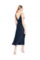 A-Line V-Neck Stretch Satin Midi Length Dark Navy Formal Evening Gown / Prom Dress / Bridesmaid Dress Barrie
