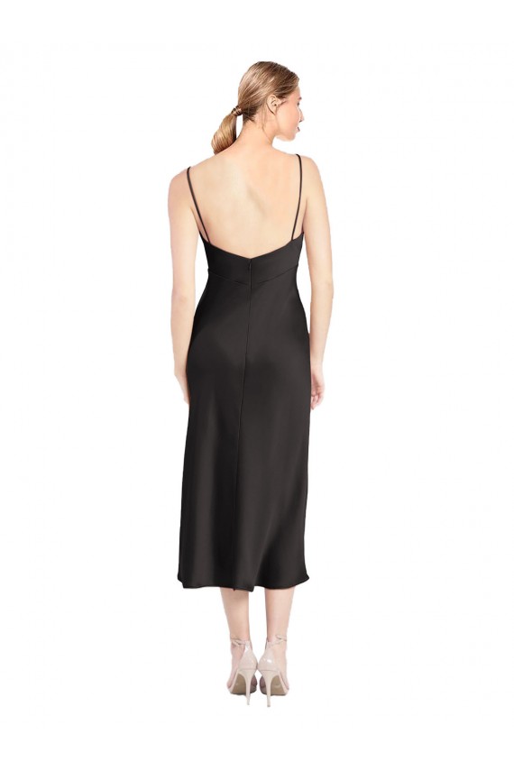 A-Line Cowl Neck Stretch Satin Midi Length Black Formal Evening Gown / Prom Dress / Bridesmaid Dress Barrie