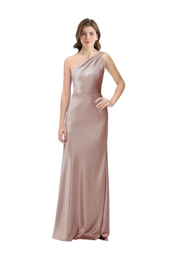 Sheath One Shoulder Stretch Satin Long Dusty Pink Formal Evening Gown / Prom Dress / Bridesmaid Dress Barrie