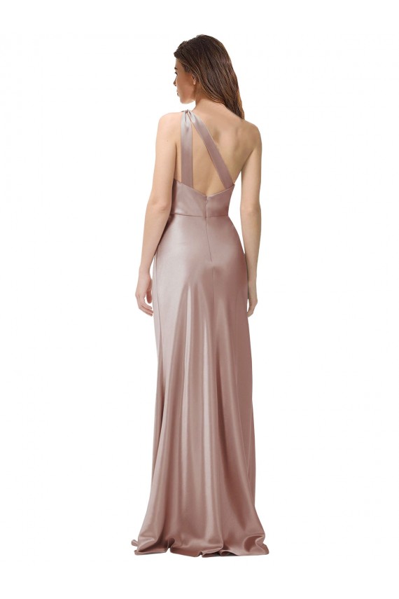 Sheath One Shoulder Stretch Satin Long Dusty Pink Formal Evening Gown / Prom Dress / Bridesmaid Dress Barrie
