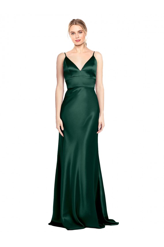 Sheath High Neck Stretch Satin Long Hunter Formal Evening Gown / Prom Dress / Bridesmaid Dress Barrie