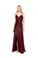 A-Line V-Neck Stretch Satin Long Burgundy Gold Bridesmaid Dress / Evening Dress Barrie