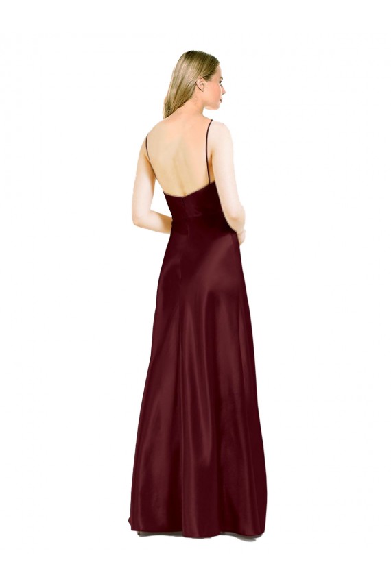 A-Line V-Neck Stretch Satin Long Burgundy Gold Bridesmaid Dress / Evening Dress Barrie