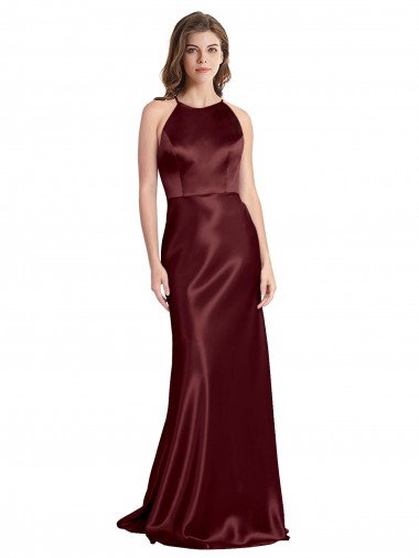 A-Line V-Neck Stretch Satin Long Burgundy Gold Formal Evening Gown / Prom Dress / Bridesmaid Dress Barrie