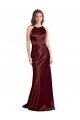 A-Line V-Neck Stretch Satin Long Burgundy Gold Formal Evening Gown / Prom Dress / Bridesmaid Dress Barrie