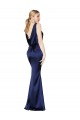 Sheath High Neck Stretch Satin Long Dark Navy Formal Evening Gown / Prom Dress / Bridesmaid Dress Barrie