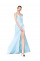 Mermaid V-Neck Stretch Satin Long Light Sky Blue Formal Evening Gown / Prom Dress / Bridesmaid Dress Barrie
