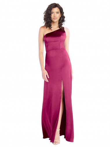 A-Line One Shoulder Stretch Satin Long Fuchsia Formal Evening Gown / Prom Dress / Bridesmaid Dress Barrie