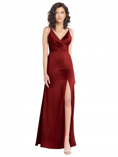 A-Line V-Neck Stretch Satin Long Burgundy Formal Dress / Bridesmaid Dress Barrie