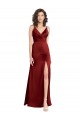 A-Line V-Neck Stretch Satin Long Burgundy Formal Dress / Bridesmaid Dress Barrie