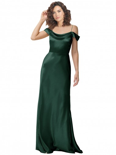 A-Line Spaghetti Straps Stretch Satin Long Hunter Formal Evening Gown / Prom Dress / Bridesmaid Dress Barrie