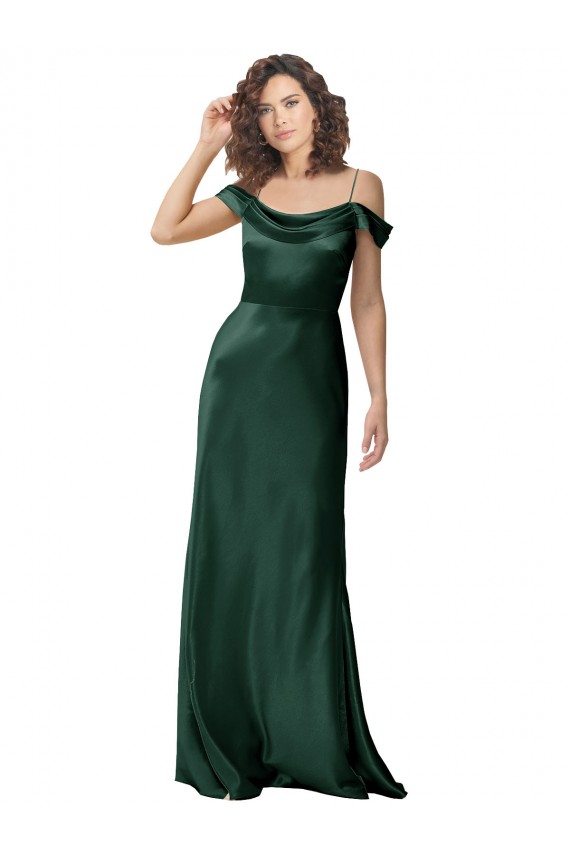 A-Line Spaghetti Straps Stretch Satin Long Hunter Formal Evening Gown / Prom Dress / Bridesmaid Dress Barrie