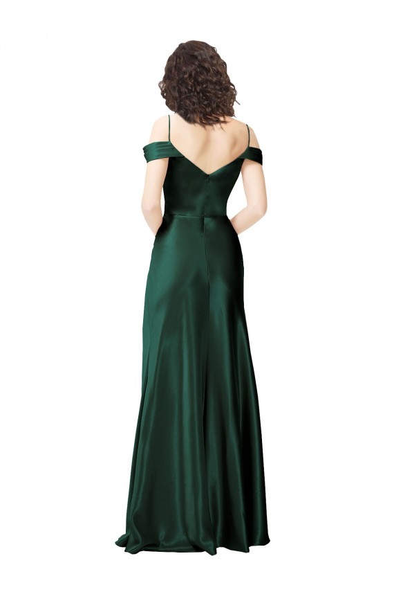 A-Line Spaghetti Straps Stretch Satin Long Hunter Formal Evening Gown / Prom Dress / Bridesmaid Dress Barrie
