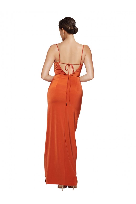 Sheath Cowl Neck Stretch Satin Sweep Train Rust Formal Evening Gown / Prom Dress / Bridesmaid Dress Barrie