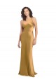 A-Line One Shoulder Stretch Satin Long Gold Formal Evening Gown / Prom Dress / Bridesmaid Dress Barrie