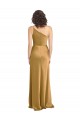 A-Line One Shoulder Stretch Satin Long Gold Formal Evening Gown / Prom Dress / Bridesmaid Dress Barrie
