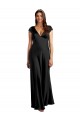 A-Line V-Neck Stretch Satin Long Black Formal Evening Gown / Prom Dress / Bridesmaid Dress Barrie