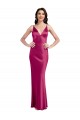 A-Line V-Neck Stretch Satin Long Fuchsia Formal Evening Gown / Prom Dress / Bridesmaid Dress Barrie
