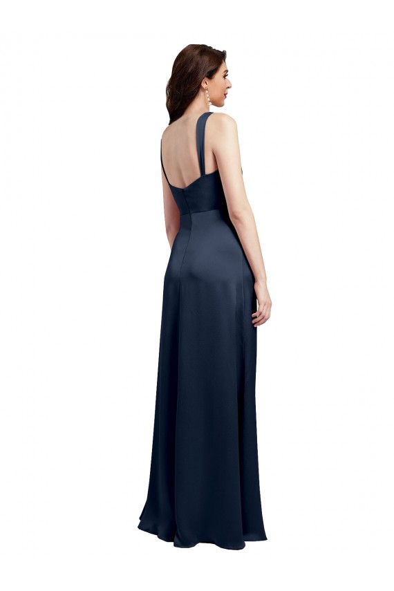A-Line Cowl Neck Stretch Satin Long Dark Navy Formal Evening Gown / Prom Dress / Bridesmaid Dress Barrie