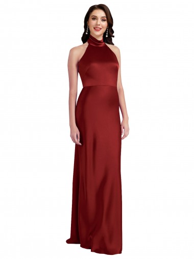 A-Line Halter Neck Stretch Satin Long Burgundy Black Tie Evening Gown / Prom Dress / Bridesmaid Dress Barrie