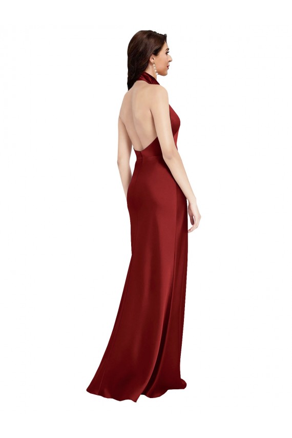 A-Line Halter Neck Stretch Satin Long Burgundy Black Tie Evening Gown / Prom Dress / Bridesmaid Dress Barrie