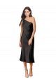 Sheath One Shoulder Stretch Satin Midi Length Black Black Tie Evening Gown / Prom Dress / Bridesmaid Dress Barrie