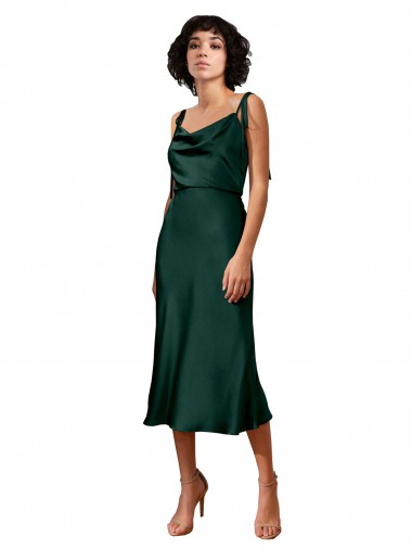 Sheath Cowl Neck Stretch Satin Midi Length Hunter Black Tie Evening Gown / Prom Dress / Bridesmaid Dress Barrie