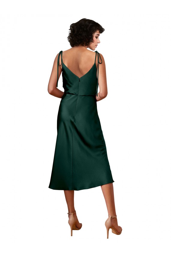 Sheath Cowl Neck Stretch Satin Midi Length Hunter Black Tie Evening Gown / Prom Dress / Bridesmaid Dress Barrie