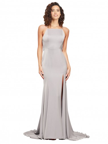 A-Line High Neck Stretch Satin Sweep Train Formal Evening Gown / Prom Dress / Bridesmaid Dress Barrie