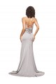 A-Line High Neck Stretch Satin Sweep Train Formal Evening Gown / Prom Dress / Bridesmaid Dress Barrie