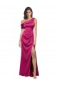A-Line One Shoulder Stretch Satin Long Fuchsia Bridesmaid Dress / Evening Dress Barrie