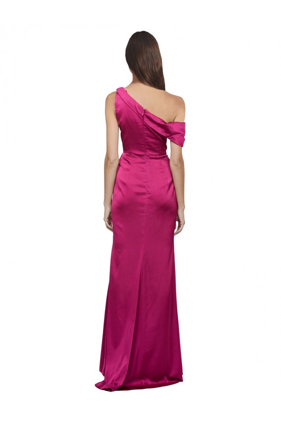 A-Line One Shoulder Stretch Satin Long Fuchsia Bridesmaid Dress / Evening Dress Barrie