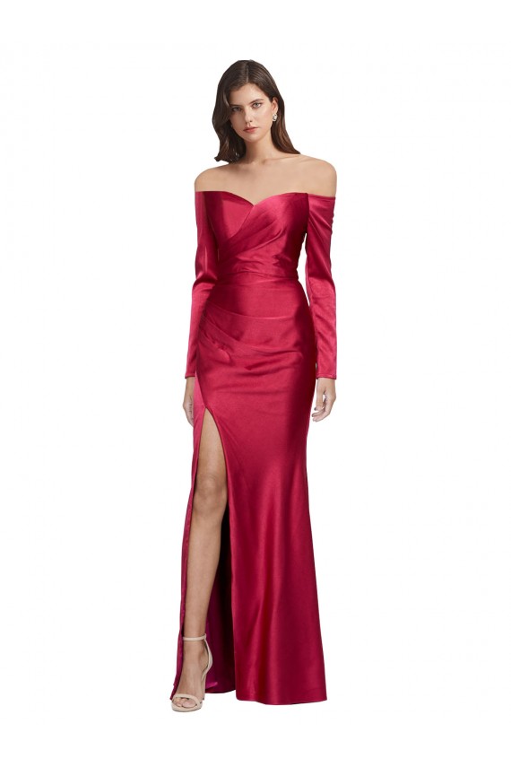 Sheath Sweetheart Stretch Satin Long Dark Red Formal Evening Gown / Prom Dress / Bridesmaid Dress Barrie