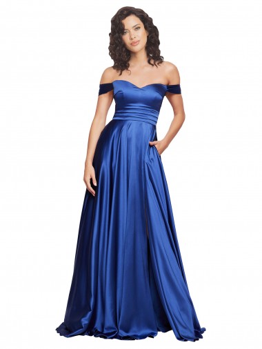 A-Line Sweetheart Stretch Satin Sweep Train Royal Blue Formal Evening Gown / Prom Dress / Bridesmaid Dress Barrie