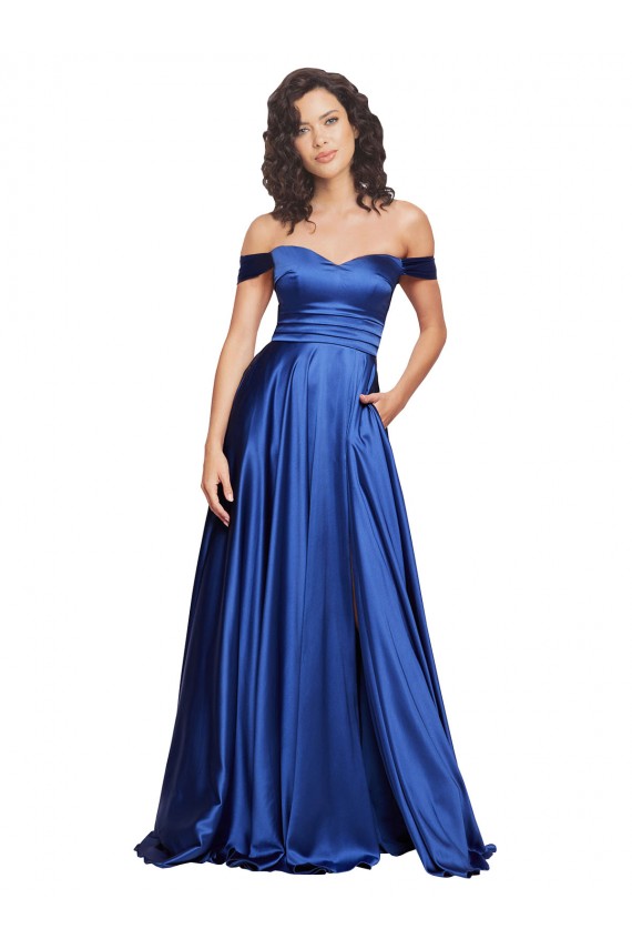 A-Line Sweetheart Stretch Satin Sweep Train Royal Blue Formal Evening Gown / Prom Dress / Bridesmaid Dress Barrie