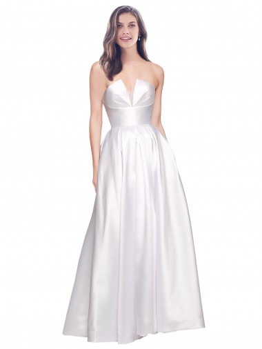 A-Line Strapless Stretch Satin Long White Formal Evening Gown / Prom Dress / Bridesmaid Dress Barrie