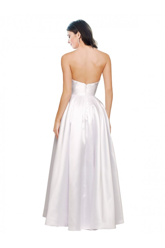 A-Line Strapless Stretch Satin Long White Formal Evening Gown / Prom Dress / Bridesmaid Dress Barrie