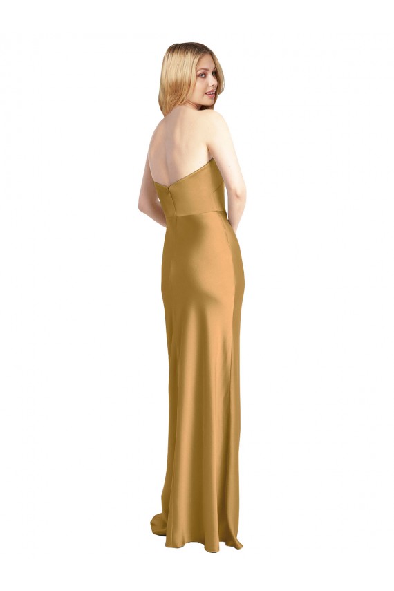 A-Line Strapless Stretch Satin Long Gold Formal Evening Gown / Prom Dress / Bridesmaid Dress Barrie