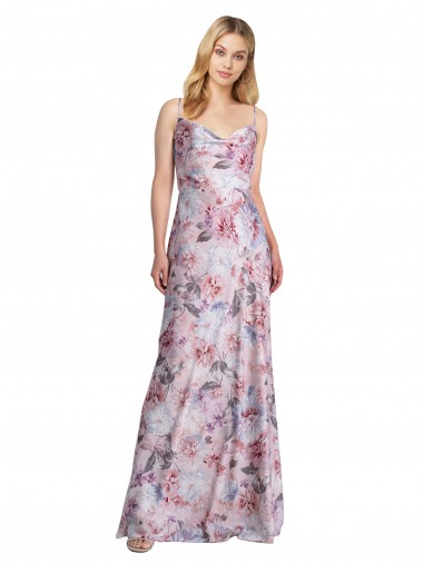 A-Line Cowl Neck Stretch Satin & Floral Long Formal Evening Gown / Bridesmaid Dress Barrie