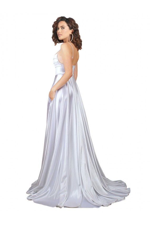 A-Line Spaghetti Straps Stretch Satin Long White Beach Wedding Dress Barrie