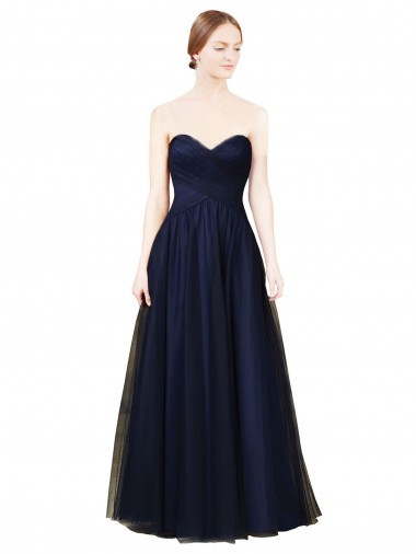 A-Line Strapless Tulle Long Dark Navy Bridesmaid Dress / Evening Dress Barrie