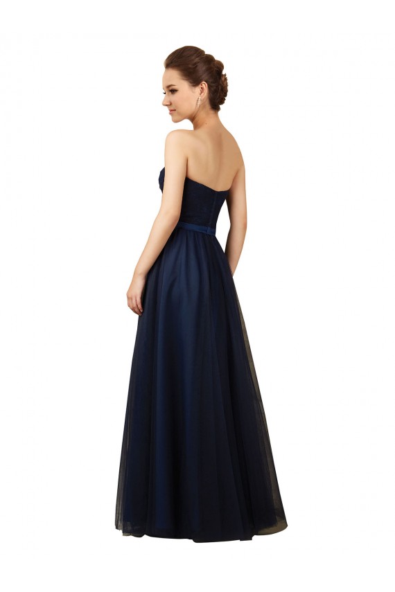 A-Line Strapless Tulle Long Dark Navy Bridesmaid Dress Barrie
