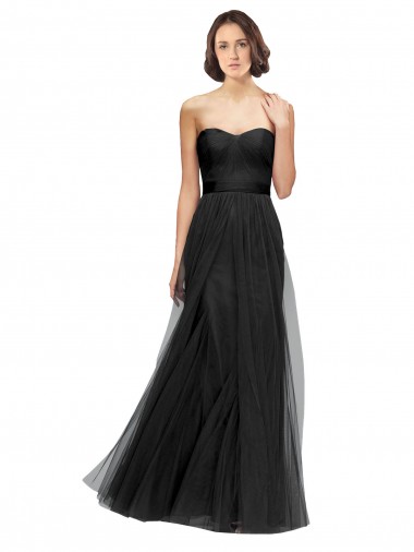 A-Line Sweetheart Tulle Long Black Bridesmaid Dress Barrie