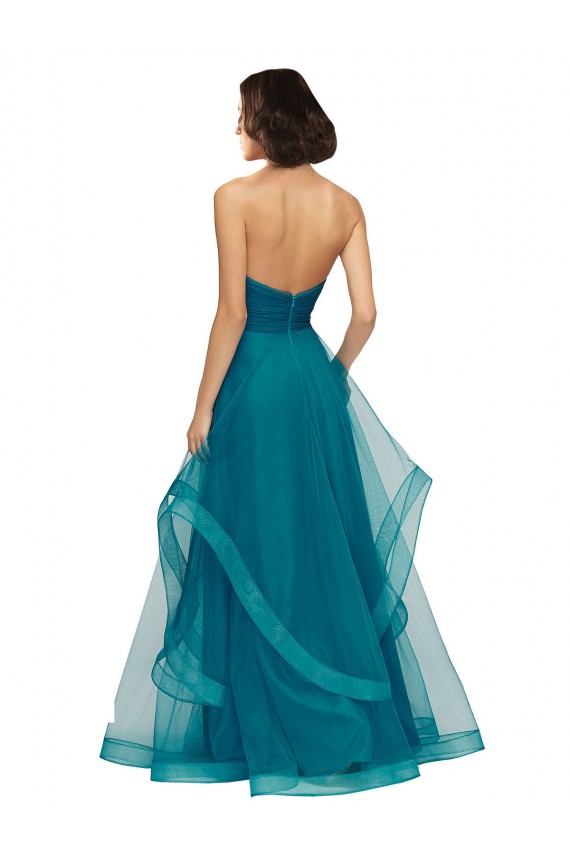 A-Line Strapless Tulle Long Turquoise Bridesmaid Dress Barrie