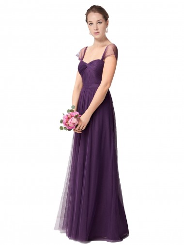 A-Line Sweetheart Tulle Long Plum Purple Bridesmaid Dress Barrie