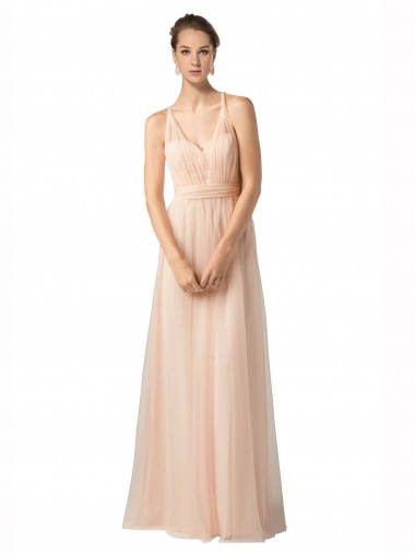A-Line Sweetheart Tulle Long Nude Bridesmaid Dress / Evening Dress Barrie