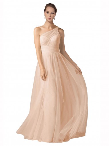 A-Line Sweetheart Tulle Long Nude Formal Dress / Bridesmaid Dress Barrie