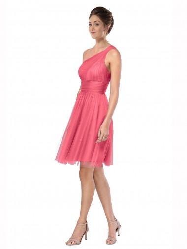 A-Line One Shoulder Tulle Long Watermelon Bridesmaid Dress Barrie