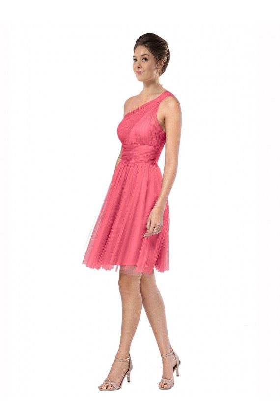 A-Line One Shoulder Tulle Long Watermelon Bridesmaid Dress Barrie